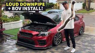 Subaru WRX STI Downpipe amp HKS BOV Install Loud ExhaustTurbo Noises [upl. by Beret677]