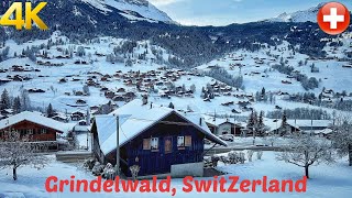 Grindelwald Switzerland Winter Snow Walk 4K 60fps  The Most Beautiful Villages in the World [upl. by Ronoc]