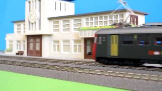 Long H0 suburban train with three motor coach RBe 44 [upl. by Christabelle]