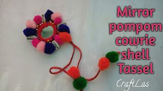 DIY Mirror Pompom Tassel With Cowrie Shells  Handbag Decoration Tassel  How To  CraftLas [upl. by Amias791]