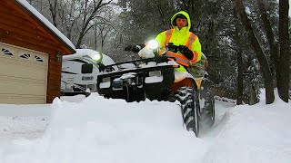 ATV snow plow setup  plowing a private road [upl. by Loren813]