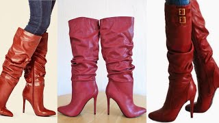 latex amp leather calf length slouch boots outfitslatest amp leather knee high boots outfits ideas [upl. by Elysee]