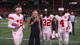 Patrick Mahomes Nick Bolton Rashee Rice Chiefs Post Game Interview  Chiefs  Falcons [upl. by Bobina]