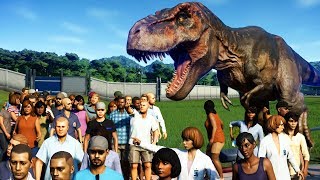 GIANT TREX vs 3000 GUESTS in Jurassic World Evolution [upl. by Tierza194]