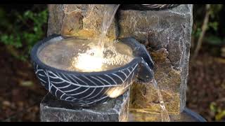 Glitzhome 3275quotH Natural Leaf Textured 4Tier Resin Outdoor Fountain with Pump and Light [upl. by Akemahc]