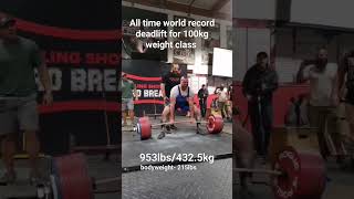 9535lbs deadlift  215lb bodyweight Cailer Woolam [upl. by Inaluiak]