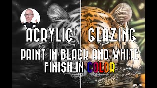 Acrylic glazing Coloring a Black and White painting with Acrylic [upl. by Nabila410]