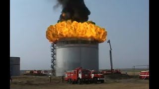 Тушение РВС5000Fireextinguishing of VST 5000 m3 [upl. by Anilev532]