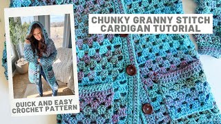 Chunky Granny Stitch Cardigan Crochet Pattern  TopDown and Seamless with Pockets and Hood [upl. by Nahtnahoj]