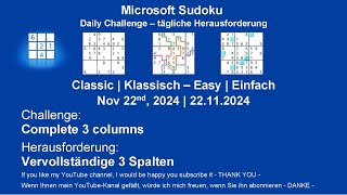 Sudoku Daily Challenges  Classic  Easy  Nov 22nd 2024 [upl. by Aseela]