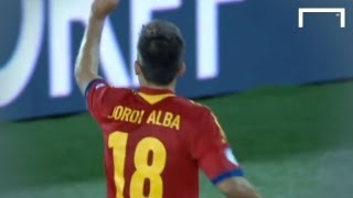 Super assist by Fabregas  Finland v Spain 01 Jordi Alba [upl. by Yesoj436]