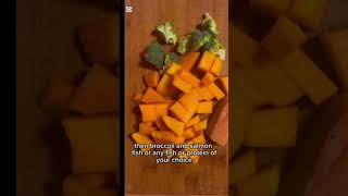 Pumpkin broccoli and Salmon puree for your baby cooking food babyfood [upl. by Esdras]