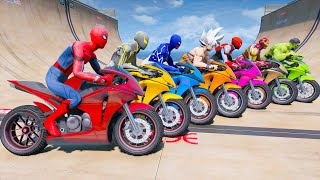 SPIDERMAN MOTORCYCLE RAMP CHALLENGE  CONE TRAP BRIDGE [upl. by Shoifet254]