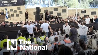 Protesters heckle Netanyahu at October 7 memorial in Jerusalem [upl. by Eneri]