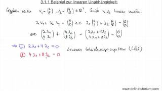 Beispiel zur linearen Unabhängigkeit Teil 1  Mathematik Video Vorlesung [upl. by Lunneta]