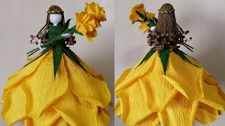 How to make FLOWER FAIRY DOLL using crepe paper  DIY Flower Fairy doll tutorial Step by Step [upl. by Aitsirk]