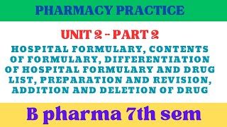 Hospital formulary pharmacy practice  Contents of formulary  Preparation and revision of formulary [upl. by Francesco]