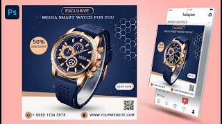 Brand Advertisement Social Media Post Design in Photoshop  Men Wrist Watches [upl. by Saile]