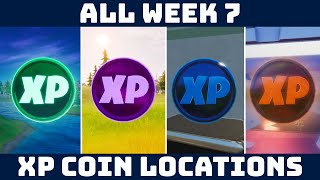 ALL WEEK 7 XP COIN LOCATIONS Green Purple Blue amp Gold XP Coins Fortnite Season 4 [upl. by Ydda485]