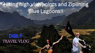 Hiking the highest point in Vang Vieng and Ziplining in Lagoons [upl. by Nylauqcaj]