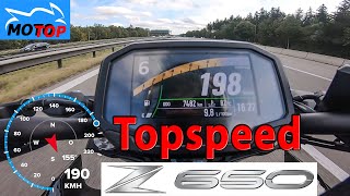 Kawasaki Z650  TOPSPEED on AUTOBAHN  GPS 190kmh [upl. by Ycnan]