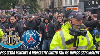 PSG Ultras FULL INVASION FOOTAGE in Newcastle unfortunately turns AGGRESSIVE WITH FANS [upl. by Aivata]