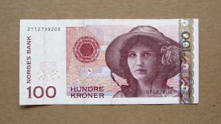 100 Norwegian Kroner Banknote Hundred Norwegian Kroner  2003 Obverse and Reverse [upl. by Aleit]