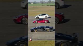 Model X plaid Vs Lambo SVJ Vs Ferrari SF90dragrace shorts ytshorts tesla ferrari lambo carwow [upl. by Wylen278]