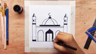 Mosque Art With Pencil And Watercolor  Mosque Painting  A Beautiful Mosque Art [upl. by Atiuqin407]