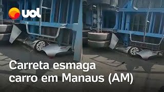 Carreta tomba em Manaus AM e esmaga carro vídeo mostra como ficou veículo [upl. by Wennerholn]