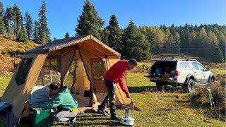 EV TİPİ ÇADIR VE GAZ SOBASI İLE KAMP YAPTIK  GÖLDE BALIK TUTTUK VE SİSLER İÇİNDE KANOYA BİNDİK [upl. by Orit781]