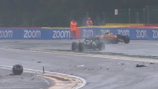 NORRIS MASSIVE CRASH  VETTEL TRYING TO HELP HIM FILMED FROM THE GRANDSTANDS [upl. by Kaycee460]