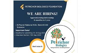 Freshers BPharmMScMPharma Openings At Petrichor biologics Pvt Ltd [upl. by Nessej]