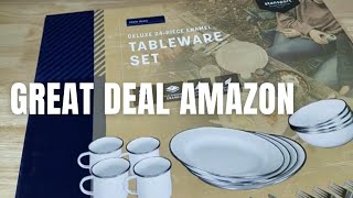 BEST BUDGET OUTDOOR DISHWARE SET STANSPORT 24 PIECE ENAMEL TABLEWARE REVIEW AMAZON [upl. by Hanah528]