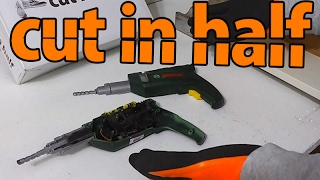 BOSCH TOY DRILL vs DRILL PRESS  How to repair toys drill cut in half by cut in half [upl. by Inavoig405]