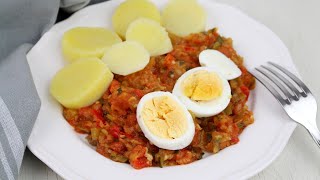 🥚🥔🍅PISTO con HUEVO duro y PATATA en Thermomix🍅🥔🥚  Receta sana con Thermomix [upl. by Nimrahc]