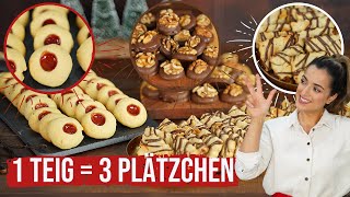 1 Teig  3 Plätzchen  lecker einfach und schnell verschiedene Kekse backen Plätzchenteller [upl. by Aynat]