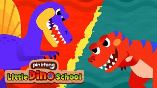 Spinosaurus vs Tyrannosaurus Rex  Dinosaur Cartoon  Dinosaur Musical  Pinkfong Little Dino School [upl. by Donegan]