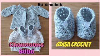 Tuto chaussons bébé forme kimono quot lili quot 03 mois au crochet facile et rapide isacrochet [upl. by Meekyh867]