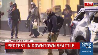 Security guard secures rifle stolen by protester in downtown Seattle [upl. by Pompei]