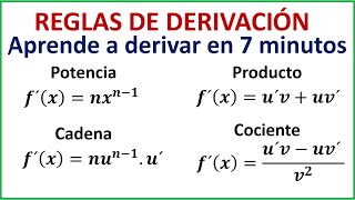 REGLAS DE DERIVACIÓN  Repaso en 7 minutos con ejemplos [upl. by Schiff63]