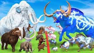 Woolly Mammoth Elephant vs 10 Big Bulls vs Giant Tiger Wolf Attack Cow Elephant Saved by Mastodon [upl. by Kristel337]