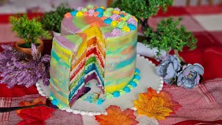 Torta Arcobaleno  Rainbow Cake  incredibile e delizioso [upl. by Yenruoj]