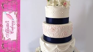 Pastel Pink and Navy Blue decorated Wedding Cake [upl. by Nevlin]