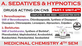 Sedatives and Hypnotics complete SAR  Benzodiazepines  Barbiturates  P1 U4 Medicinal Chem 1 [upl. by Goodill]