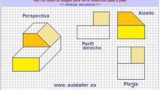 Proyecciones diédricas de una pieza  ALZADO PERFIL y PLANTA [upl. by Letnahc]