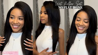 NO FLAT IRON🚫 STRAIGHT HAIR ROUTINE  HOW TO ROLLER SET CURLY HAIR  CURLY TO STRAIGHT HAIR ROUTINE [upl. by Batruk237]