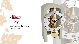 18cm Grey Mechanical Skeleton Table Clock By Hermle [upl. by Sidnac]