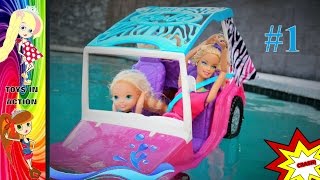 Barbie Pool Babysitting Car Adventure 1 Anna and Elsa Toddlers  Chelsea  Swimming New SUV  Toys [upl. by Ytinav]