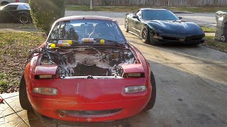 Budget LS Miata Pt8 Engine Bay Prep and Wiring [upl. by Thornie773]